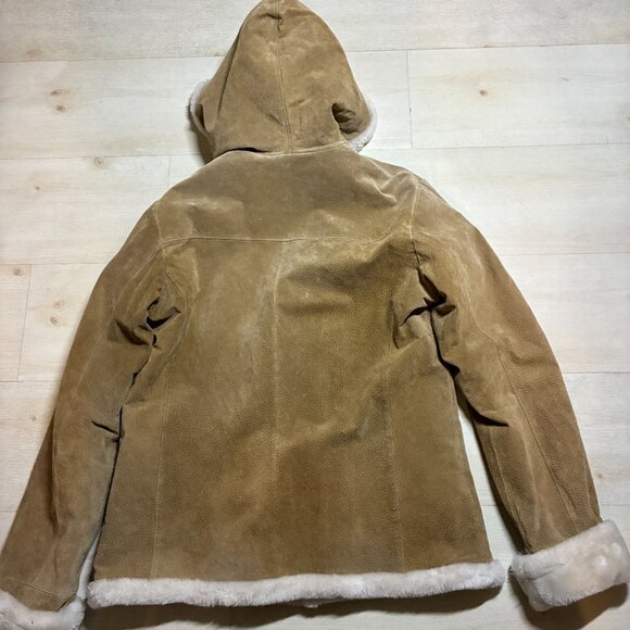 Adler Collection Women's Tan Suede and Faux Fur Hooded Jacket Size L - Picture 2 of 7
